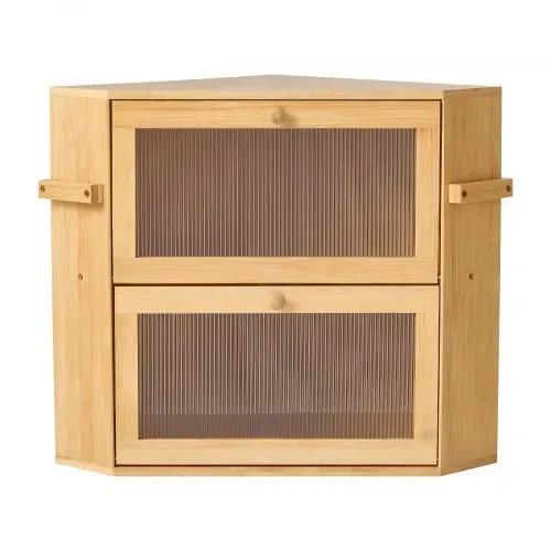 VEVOR Eck-Brotkasten 2 Ebenen Acrylfenster Brotbox 35x35x42 cm Bambusholz Ideal für Bagels, Muffins & Selbstgebackenes Brot, mit Magnetverschluss, Seitenhaken & Belüftungslöchern, Brotkiste Küche – Bild 9