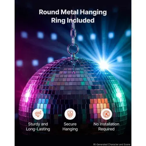 VEVOR Spiegelkugel Discokugel Mirrorball 300 mm Diskokugel mit Aufhängering, für Party- & Heimdekoration DJ Tanzclub, Equipment für Lichteffekte & Partybeleuchtung, 360°-Reflexion, Wiederverwendbar – Bild 3