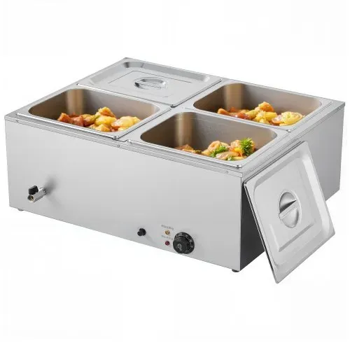VEVOR kommerzieller Speisenwärmer (4 x 1/2 Größe Behälter), 1,5 kW elektrischer Wärmebehälter aus Edelstahl mit Abdeckung & Suppenkelle, Chafing Dishes für Catering Restaurant Party – Bild 9