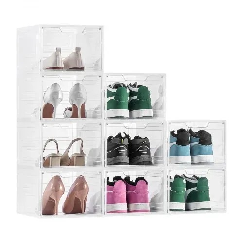 VEVOR Schuhaufbewahrungsboxen stapelbare Schuhboxen (9 Stk.) passend bis US-Größe 13, Schuh-Organizer mit magnetischer Tür zur Aufbewahrung von High Heels & Stiefeln & Hüten, transparent + Weiß – Bild 9
