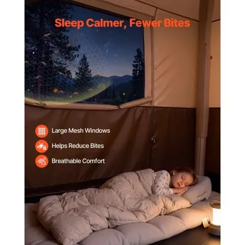 VEVOR Campingzelt 8 Personen, Aufblasbares Familienzelt mit Wiederaufladbarer Pumpe, TPU-Luftschlauch & 4 Netzfenstern, Kabinenzelt mit Tragetasche für Familien-Camping & Wandern, Beige – Bild 5