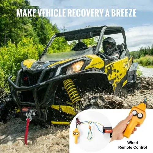 VEVOR Elektrische Seilwinde, 2000 lb Seilzugkapazität, 12 V DC ATV/UTV-Winde mit Φ5/32 in x 39 ft 7-Strang-Stahlkabelrolle, Kabelfernbedienung, IP55 wasserdicht zum Abschleppen von UTV ATV im Gelände – Bild 4