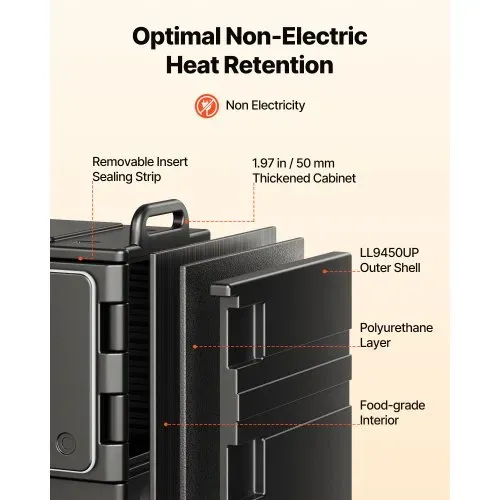 VEVOR Isolierter Speisenbehälterträger Warmhaltebox für Gastronomie 75 L, Speisenbehälter mit Doppelschnallen & Griffen, Speisenbehälterträger Lebensmitteltransportbox für Restaurant Schwarz (ohne Tablett) – Bild 2