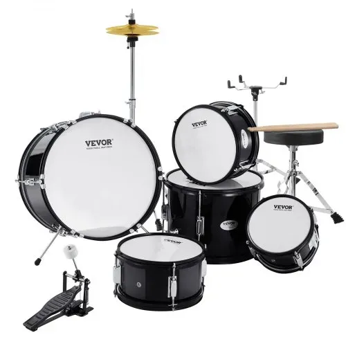 VEVOR Schlagzeugset für Kinder, 5-teilig, Anfänger-Schlagzeugset mit Bass-Toms, Snare, Standtrommel, verstellbarem Thron-Becken, Hi-Hat-Pedal und zwei Paar Drumsticks, für Kinder, schwarz – Bild 9