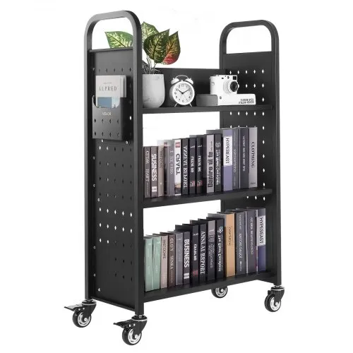 VEVOR Bücherwagen, 150 kg Tragkraft, Bibliothekswagen, 77 x 38 x 122 cm, einseitiges L-förmiges Bücherregal mit Doppelbremsrollen, Bücherregalwagen für Wohnzimmer, Büro, Schule, Schwarz VEVOR Bücherwagen, 150 kg Tragkraft, Bibliothekswagen, 77 x 38 x 122 cm, einseitiges L-förmiges Bücherregal mit Doppelbremsrollen, Bücherregalwagen für Wohnzimmer, Büro, Schule, Schwarz