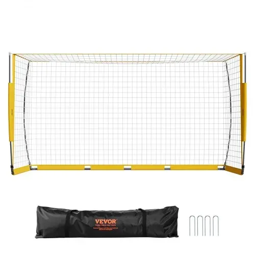 VEVOR Tragbares Fußballtor Soccertor Fußballnetz 3,66 x 1,83 m für den Garten, großes Übungsfußballnetz Trainingstor-Set mit Stahl-Glasfaserstruktur, Allwetter-Fußballtore mit Tragetasche, Gelb – Bild 8