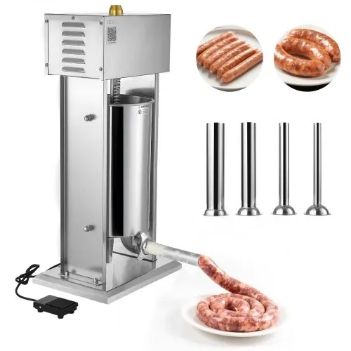 VEVOR elektrischer Wurstfüller 15 L Wurstfüllmaschine Fleischfüller mit stufenloser Geschwindigkeitsregelung & Pedal, Hochleistungsfüller aus Edelstahl mit 4 Wurstfüllrohren, Fleischfüllen VEVOR elektrischer Wurstfüller 15 L Wurstfüllmaschine Fleischfüller mit stufenloser Geschwindigkeitsregelung & Pedal, Hochleistungsfüller aus Edelstahl mit 4 Wurstfüllrohren, Fleischfüllen
