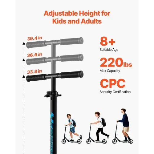 VEVOR Scooter (2 Räder) für Kinder ab 8 Jahren, Cityroller Kinderroller Straßenroller mit höhenverstellbarem Lenker & rutschfestem Deck, faltbarer Tretroller bis zu 100 kg, Schwarz + Blau VEVOR Scooter (2 Räder) für Kinder ab 8 Jahren, Cityroller Kinderroller Straßenroller mit höhenverstellbarem Lenker & rutschfestem Deck, faltbarer Tretroller bis zu 100 kg, Schwarz + Blau
