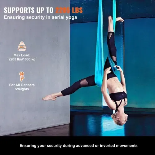 VEVOR Aerial Yoga Hängematte Set 5 x 2,8 m, Blau Aerial Yoga Swing Air Fliegen, Yoga-Schaukel Hammock Swing 1000 kg Max. Tragfähigkeit, inkl. Yoga-Socken & Stahlkarabiner, Anti-Gravity-Übungen – Bild 2