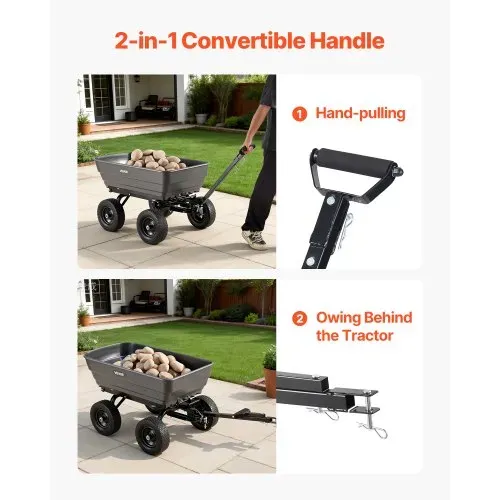 VEVOR Gartenwagen mit Kippfunktion 544 kg Kippwagen Bollerwagen Dumper, 0,2 m³ Nutzinhalt 2-in-1-Verstellbarer Griff 90°-Schnellkippmechanismus 180°-Schwenkrädern für Pflanzen Erde Erntegut – Bild 4
