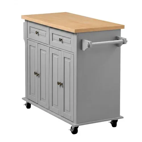 VEVOR Kücheninselwagen mit 2 Schubladen & 2 Türen Mobile Kücheninsel Grau, Küchenwagen mit Gewürzhalter, Handtuchhalter & Tischplatte (900 x 450 x 27 mm) fürs Esszimmer, Küche, Servierwagen – Bild 10
