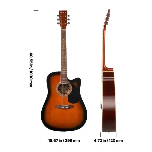 VEVOR Elektro Akustische Gitarre Cutaway Anfänger 1041,4 mm (41 inch) Erwachsene Sunburst – Bild 8