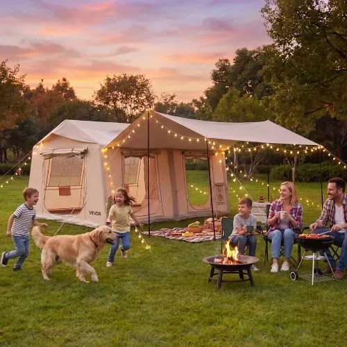 VEVOR Aufblasbares Zelt Luftzelt 5-8 Personen mit Pumpe & Sonnendach Beige, für Outdoor-Aktivität Wasserabweisendes 420D Oxford-Gewebe mit Dachfenster Ofenrohrdurchführung & Netzfenster Windstabil – Bild 7