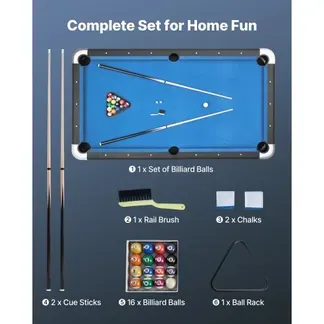 VEVOR Billardtisch 213 cm moderner Spieltisch mit verstellbaren Füßen, komplettes Set inkl. Bällen/Queues/Ständer/Kreide/Bürste, für Spielzimmer Freizeiträume schwarz mit blauem Tuch VEVOR Billardtisch 213 cm moderner Spieltisch mit verstellbaren Füßen, komplettes Set inkl. Bällen/Queues/Ständer/Kreide/Bürste, für Spielzimmer Freizeiträume schwarz mit blauem Tuch