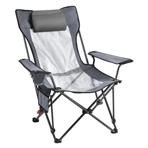 VEVOR Campingstuhl faltbar, Liegestuhl mit 4 verstellbaren Positionen, Relaxsessel Liege mit Getränkehalter, Netz-Strandstuhl mit Kopfstütze & Fußstütze, trägt 100 kg , für Outdoor Camping, grau – Bild 10