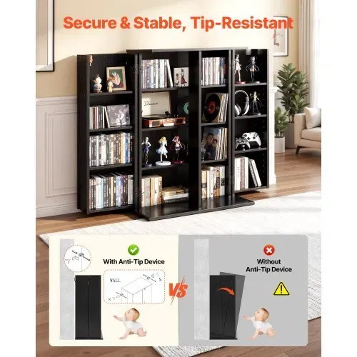 VEVOR DVD-Schrank mit 16 Fächern, Medienaufbewahrungsschrank Standschrank 610 x 368 x 846 mm, Platzsparendes CD-Schrank für CDs DVDs Bücher Spiele-Discs, Wohnzimmer Homeoffice Aufnahmestudio, Schwarz – Bild 3
