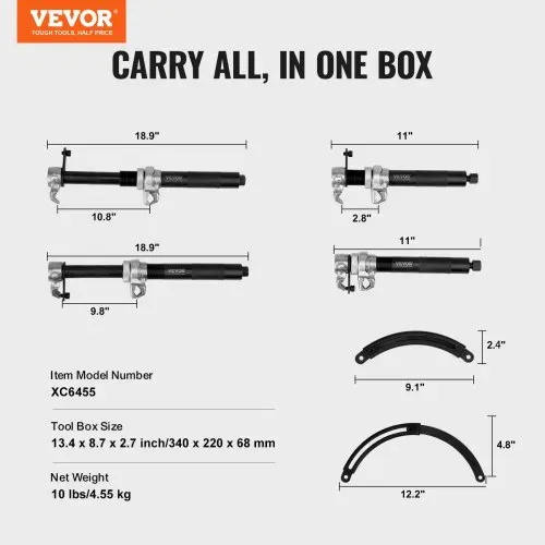 VEVOR Federspanner Satz 280 mm Max. Kompressionshub Universal Federbein Werkzeug 1200kg Tragfähigkeit federbeinspanner 220–310mm KFZ Auto Profi Feder Spanner Stoßdämpfer Werkzeug – Bild 6