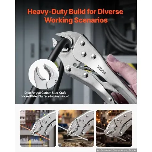 VEVOR Gripzangen Set 5-Teilig Klemmzangen Feststellzangen Langbeckzangen, Für Rohrreparaturen Kfz-Wartung Heimwerkerprojekte, Gebogene Backe & lange Nase, 45#-Kohlenstoffstahl-Backen, A3-Stahl-Griffe – Bild 4