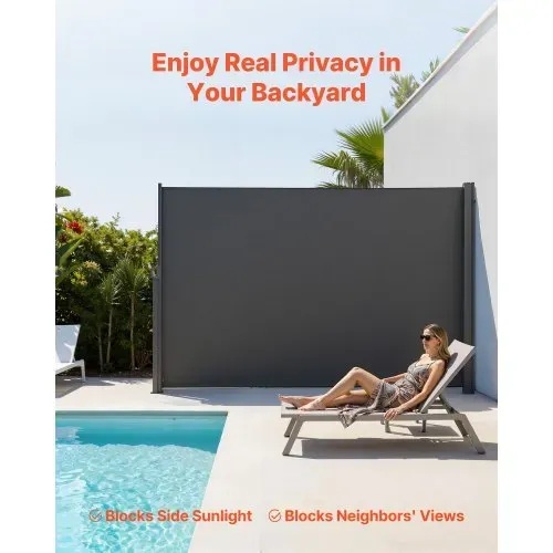 VEVOR Seitenmarkise Ausziehbar 180x300 cm, Seitenrollo aus 180 g/m² Polyestergewebe, Wandmarkise, Windschutz, Sonnenschutz, Sichtschutz, Raumteiler für Garten, Balkon, Pool, Terrasse, Grau – Bild 5