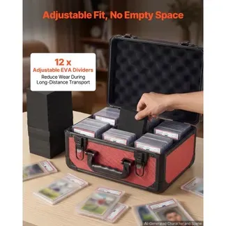 VEVOR Kartenaufbewahrungsbox für 96 PSA-Slab-Karten Karten-Sammelbox Rot, Geeignet für 76 SGC, 68 BGS, 347 Toploader oder über 999 Lose Karten, mit 3 Reihen, Tragegriff, 12 Trennfächern & Schlüsseln VEVOR Kartenaufbewahrungsbox für 96 PSA-Slab-Karten Karten-Sammelbox Rot, Geeignet für 76 SGC, 68 BGS, 347 Toploader oder über 999 Lose Karten, mit 3 Reihen, Tragegriff, 12 Trennfächern & Schlüsseln