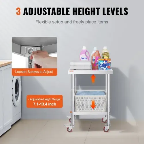VEVOR Edelstahltisch Arbeitstisch 609,6 x 457,2 x 863,6 mm Edelstahl Catering Arbeitstisch 100kg für Belastbarkeit Lebensmittel Zubereitungstisch Gewerblicher Arbeitstisch – Bild 4