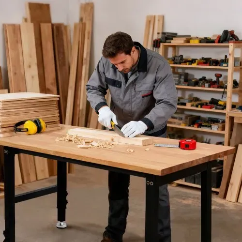 VEVOR Werkbank, 680 kg, Werkstatttisch 122x60 cm große Arbeitsplatte aus Eichenholz, Arbeitstisch mit 67–102 cm Höhenverstellung, Werktisch für Garage, Werkstatt, Zuhause, Büro & Gewerbe – Bild 7
