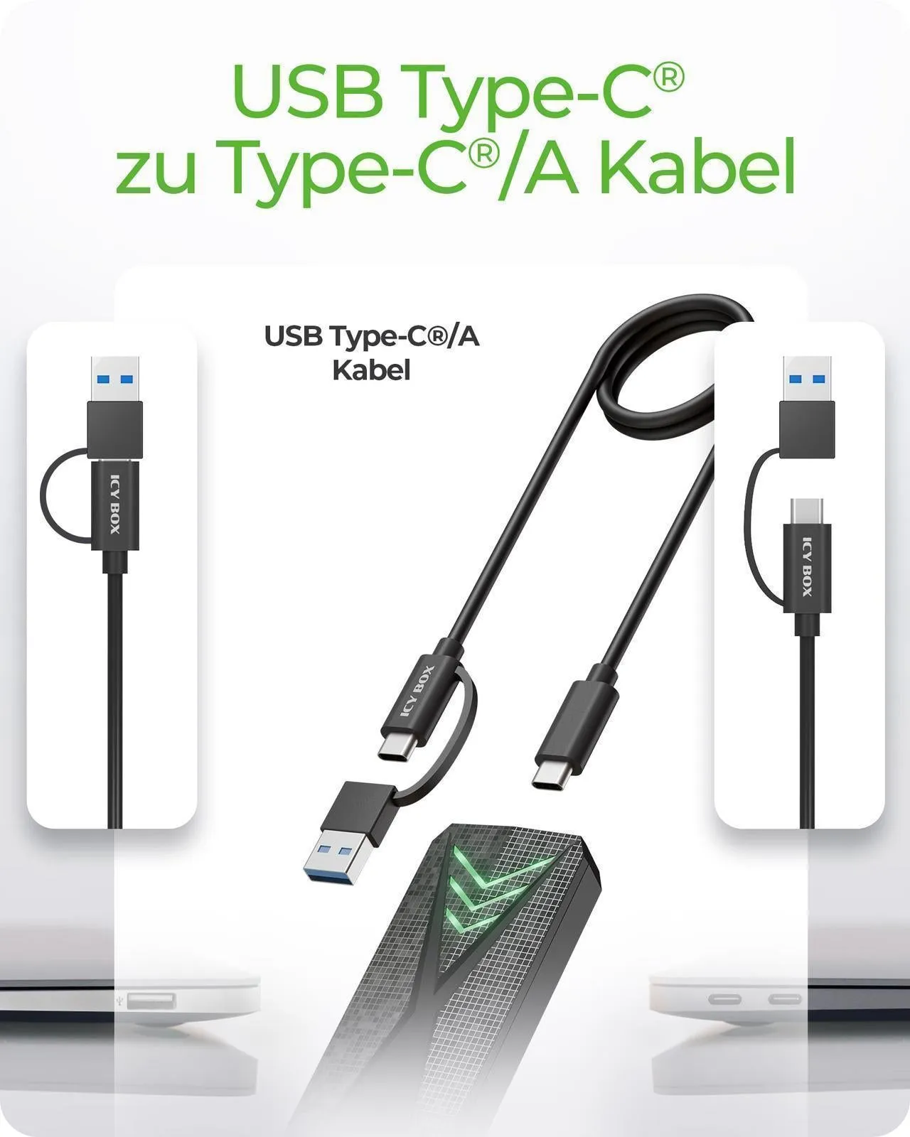 ICY BOX Gehäuse für NVMe M.2 SSD, RGB-Beleuchtung, Host USB 3.2 Gen 2 Type-C+ Type-A, 10 Gbit/s – Bild 7
