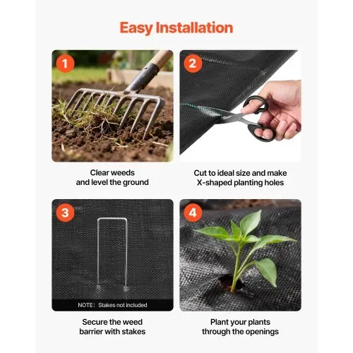 VEVOR Unkrautvlies 1,8x76,2 m Gartenvlies 168 g/㎡, Unkrautmatte aus Polypropylen, Unkrautfolie mit Hoher Belüftung Entwässerung, Wurzelsperre gegen Unkraut für Gewächshaus Bauernhof Garten, Schwarz – Bild 5