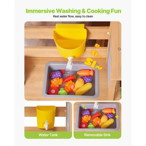 VEVOR Spielküche, Kinderküche, Spielzeugküche mit Löffeln, Spülbecken, Wassertank, Sonnenschutz, Schaufeln, Kochgeschirr & Zubehör, Outdoor-Holzküche für Kinder ab 3 Jahren, 795x339x1000mm – Bild 5