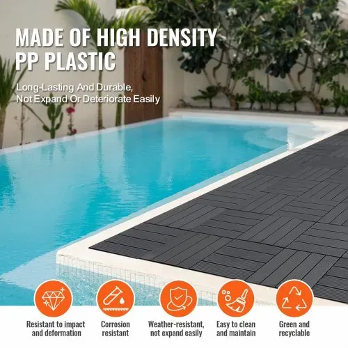 VEVOR Terrassenfliesen, 54er-Set, Balkonfliesen 295 x 295 mm, Klickfliesen, wasserdichter Kunststoff-Bodenbelag für den Außenbereich, Terrassenbodenbelag für Veranda, Pool, Balkon, Hinterhof, Dunkelgrau – Bild 5