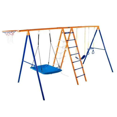 VEVOR Schaukel-Sets für den Garten, 6-in-1-Schaukel-Set mit 2 Schaukeln, Trapezstange, Kletterleiter, Kletternetz und Basketballkorb, 200 kg Tragkraft, robustes Metall-Schaukel-Set für den Außenbereich für Kinder ab 3 Jahren – Bild 10