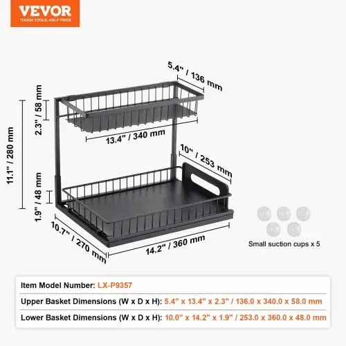 VEVOR Ausziehbarer Spülschrank-Organizer mit 2 Ebenen unter Waschbecken Regal (27x36 cm) Gewürzregal Küchenregal Lagerregal Organizer für Küche Badezimmer 317x394x330 mm (Installationsgröße) – Bild 6