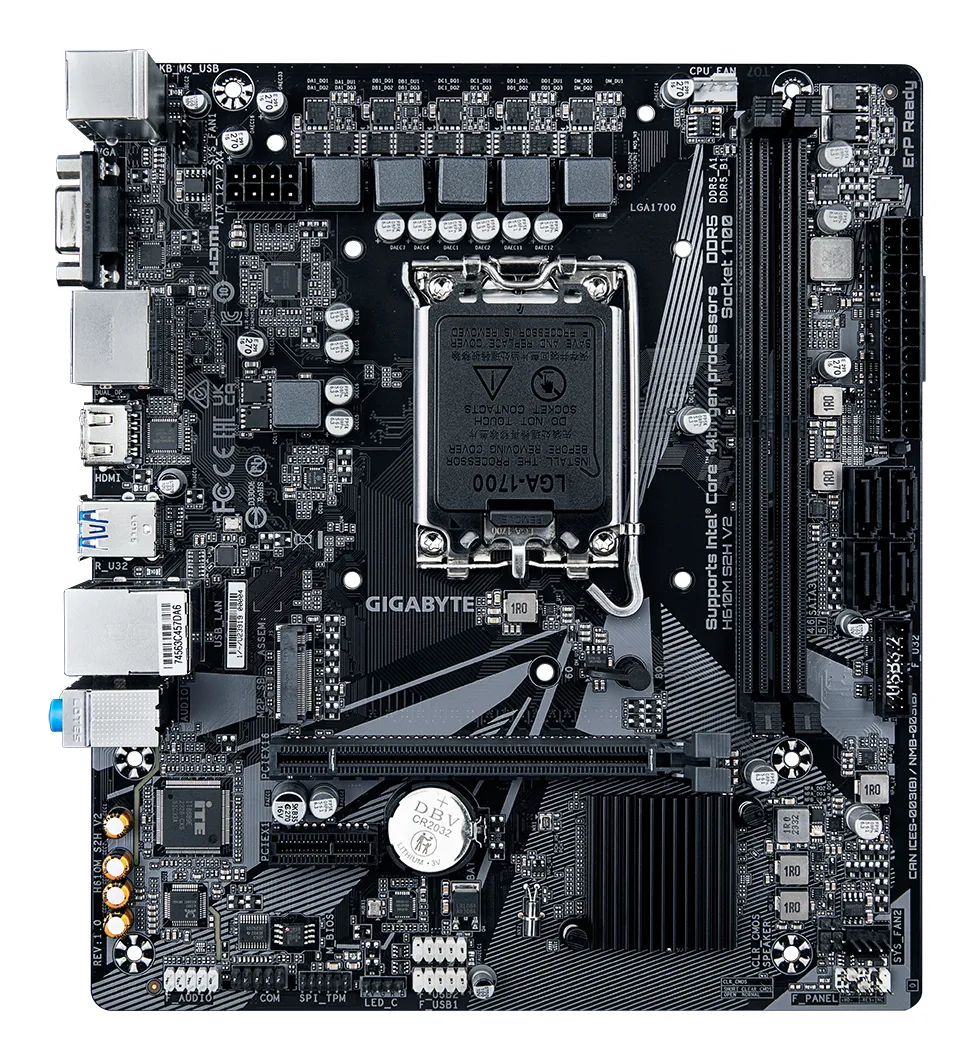 GIGABYTE H610M S2H V2 Motherboard - Unterstützt Intel Core 14. Generation CPUs, 4+1+1 Hybrid Phasen Digital VRM, bis zu 5600MHz DDR5, 1xPCIe 3.0 M.2, GbE LAN, USB 3.2 Gen 1 – Bild 2