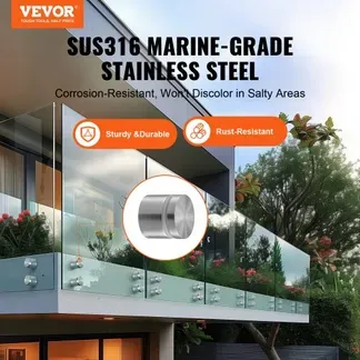 VEVOR Glasklemme, 10 Stück runde Glasgeländerhalterung für 0,31″-0,62″ gehärtetes Glas, 316 Edelstahl Glasmontageklemme, Glasregalhalterung für Balkon, Garten, Pool, Treppe, Silber VEVOR Glasklemme, 10 Stück runde Glasgeländerhalterung für 0,31″-0,62″ gehärtetes Glas, 316 Edelstahl Glasmontageklemme, Glasregalhalterung für Balkon, Garten, Pool, Treppe, Silber