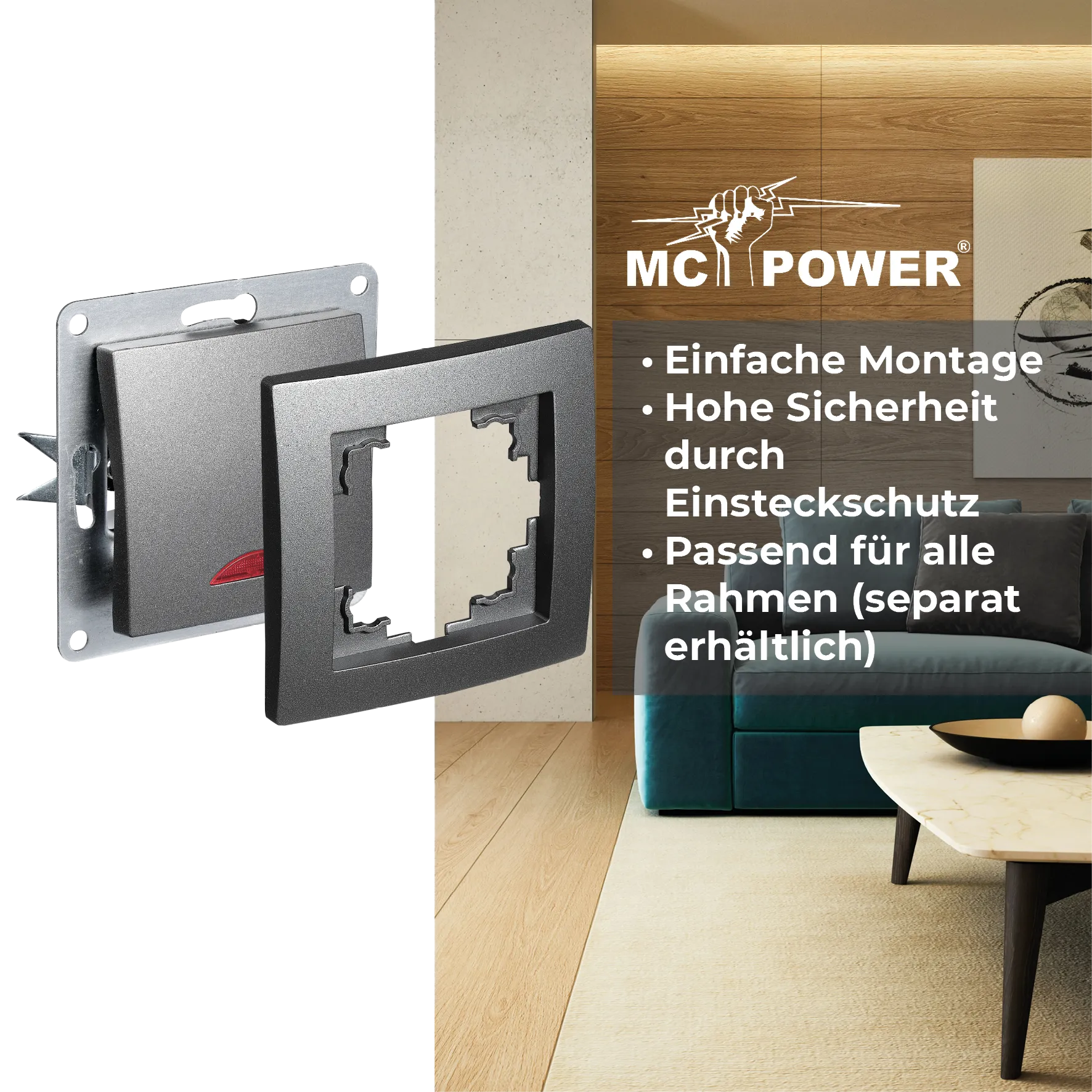 Schalter McPower ''Flair'', 250V~/10A, UP, anthrazit mit Kontroll-Leuchte – Bild 4