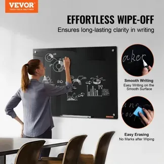 VEVOR Magnetisches Glas-Whiteboard, Trocken Abwischbare Tafel 90 x 60 cm, Wandmontiertes Großes Weißes Glasboard ohne Rahmen, mit Stiftablage, einem Radiergummi& 2 Stiften, Magnettafel Schwarz VEVOR Magnetisches Glas-Whiteboard, Trocken Abwischbare Tafel 90 x 60 cm, Wandmontiertes Großes Weißes Glasboard ohne Rahmen, mit Stiftablage, einem Radiergummi& 2 Stiften, Magnettafel Schwarz