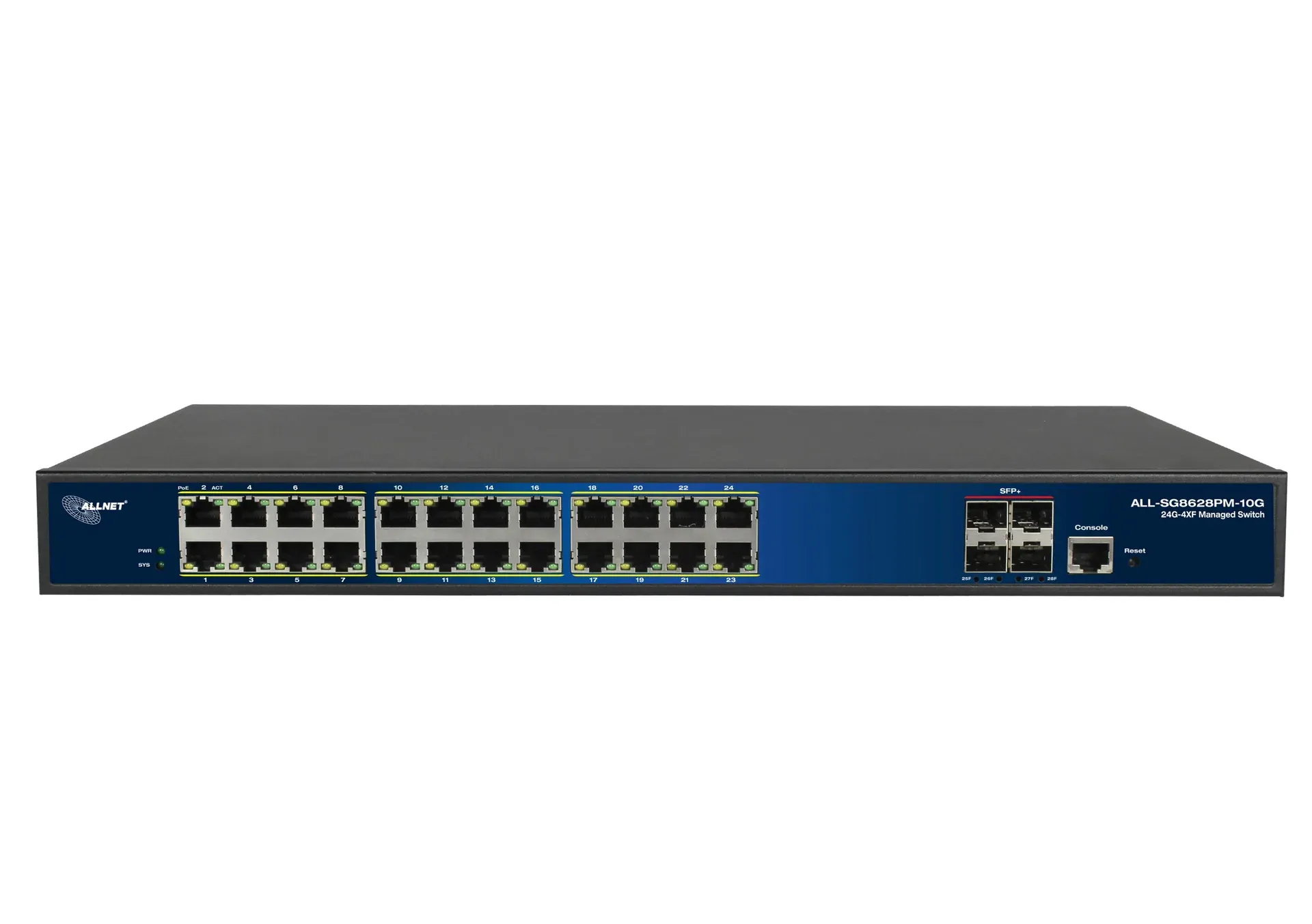 ALLNET Switch full managed Layer2+ 24 Port • 24x GbE • PoE Budget 370W • 24x PoE at • 4x SFP+ • 19" • JSON API • ALL-SG8628PMJ-10G – Bild 3