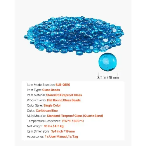 VEVOR Feuerglas, 4,5 kg hochtemperaturbeständige Glassteine, 19 mm rauchfreie Feuerstellen-Glasperlen, Feuerstelle Glasfelsen, Kaminglas, Feuerkristall, Feuerperlen, für Kamin Karibikblau – Bild 6