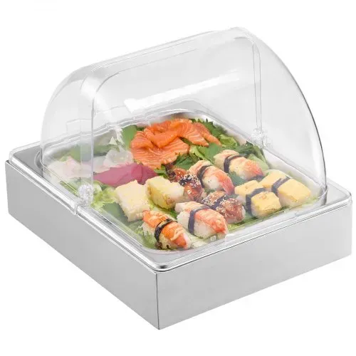 VEVOR Servierbehälter Buffet-Behälter Gastronormbehälter aus Edelstahl (1 Behälter), Präsentationsständer Serviertablett mit transparentem Deckel & 3 Eiswürfelschalen für Restaurant Küche – Bild 9