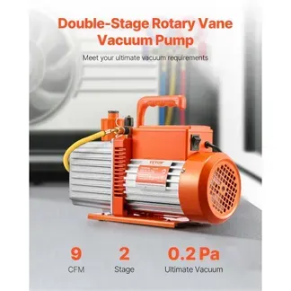 VEVOR Vakuumpumpe, 9 CFM, HVAC 2-stufige Drehschieber-Vakuumpumpe, für R134a R22 R410a-Systeme, Auto-AC-Vakuumpumpen-Kit mit Ölflasche, für die Harzentgasung zur Wartung von Autoklimaanlagen VEVOR Vakuumpumpe, 9 CFM, HVAC 2-stufige Drehschieber-Vakuumpumpe, für R134a R22 R410a-Systeme, Auto-AC-Vakuumpumpen-Kit mit Ölflasche, für die Harzentgasung zur Wartung von Autoklimaanlagen