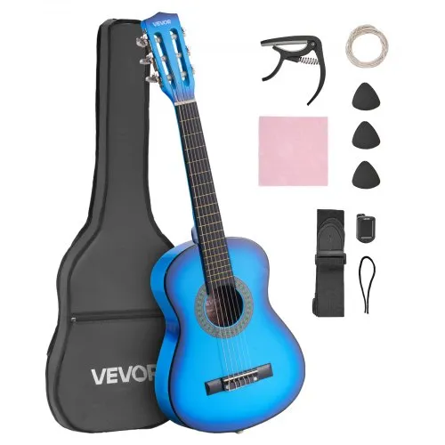VEVOR Konzertgitarre, 780 mm, Holz-Klassikgitarren-Starter-Set für Anfänger, mit Nylonsaiten, Gigbag, Gurt, Stimmgerät, zusätzlichen Saiten, Plektren, Kapodaster, Linde, für Einsteiger, Blau VEVOR Konzertgitarre, 780 mm, Holz-Klassikgitarren-Starter-Set für Anfänger, mit Nylonsaiten, Gigbag, Gurt, Stimmgerät, zusätzlichen Saiten, Plektren, Kapodaster, Linde, für Einsteiger, Blau