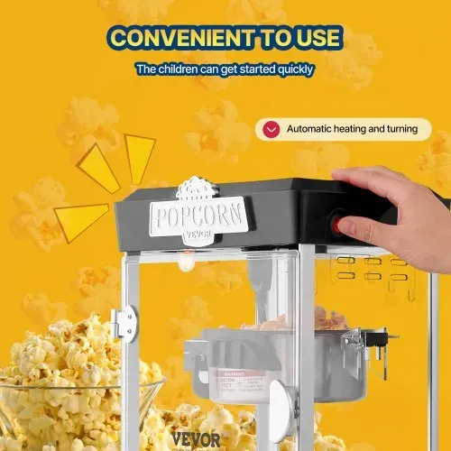 VEVOR Popcornmaschine Popcornautomat Popcorngerät 480 W Popcornmaschine, Popcorn Maker 4 oz Kessel für 1,5 Gal pro Ladung, Tisch-Popcornmaschine Popcorn Maschine inkl. 3 Schaufeln Kino-Stil Schwarz – Bild 4