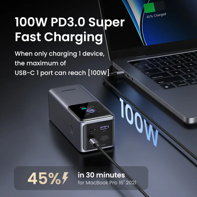 Ugreen 20000mAh 130W Fast Charging Powerbank Lithium Grau – Bild 7