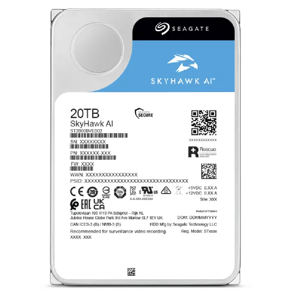 Seagate SkyHawk AI Interne Festplatte 20 TB 7200 RPM 512 MB 3.5" Serial ATA III – Bild 2