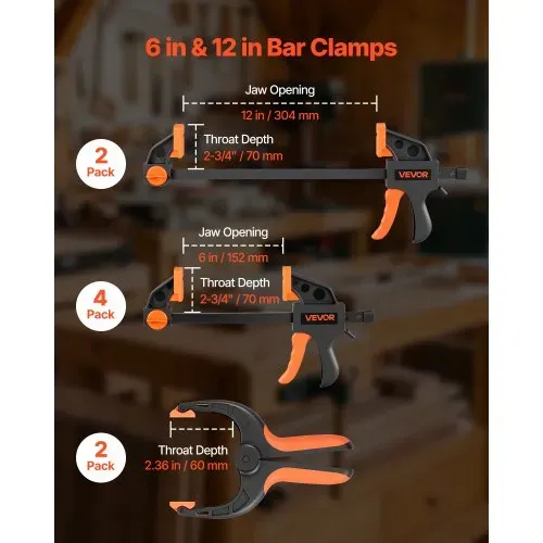 VEVOR Einhandzwinge, 8er-Pack, 15,24 & 30,48 cm Öffnung, mit Federzwingen, Schnellspannzwinge, 70 kg Klemmkraft, Schraubzwinge, Selbstverriegelndes Design, Klemmzwinge für Holz- & Metallbearbeitung VEVOR Einhandzwinge, 8er-Pack, 15,24 & 30,48 cm Öffnung, mit Federzwingen, Schnellspannzwinge, 70 kg Klemmkraft, Schraubzwinge, Selbstverriegelndes Design, Klemmzwinge für Holz- & Metallbearbeitung