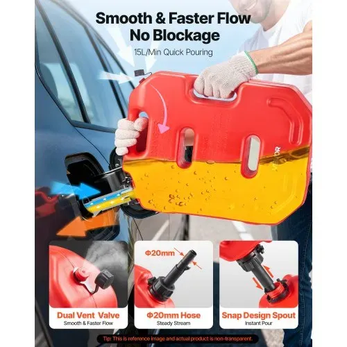 VEVOR Kraftstoffkanister 10 L, Benzinkanister mit Ausguss & verschließbarer Halterung, max. Durchflussrate 15 L/min, Flüssigkeitsbehälter für die meisten Autos, Motorräder, ATVs & UTVs, rot – Bild 3