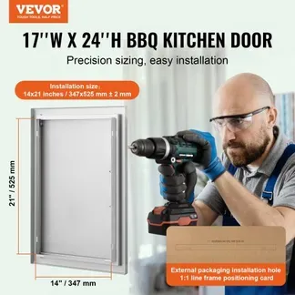 VEVOR Grillzugangstür, 432 x 610 x 46 mm, Einzelne Außenküchentür, Flächenbündig Montierte Edelstahltür, Vertikale Wandtür mit Griff, für Grillinsel, Grillstation, Außenschrank usw. VEVOR Grillzugangstür, 432 x 610 x 46 mm, Einzelne Außenküchentür, Flächenbündig Montierte Edelstahltür, Vertikale Wandtür mit Griff, für Grillinsel, Grillstation, Außenschrank usw.