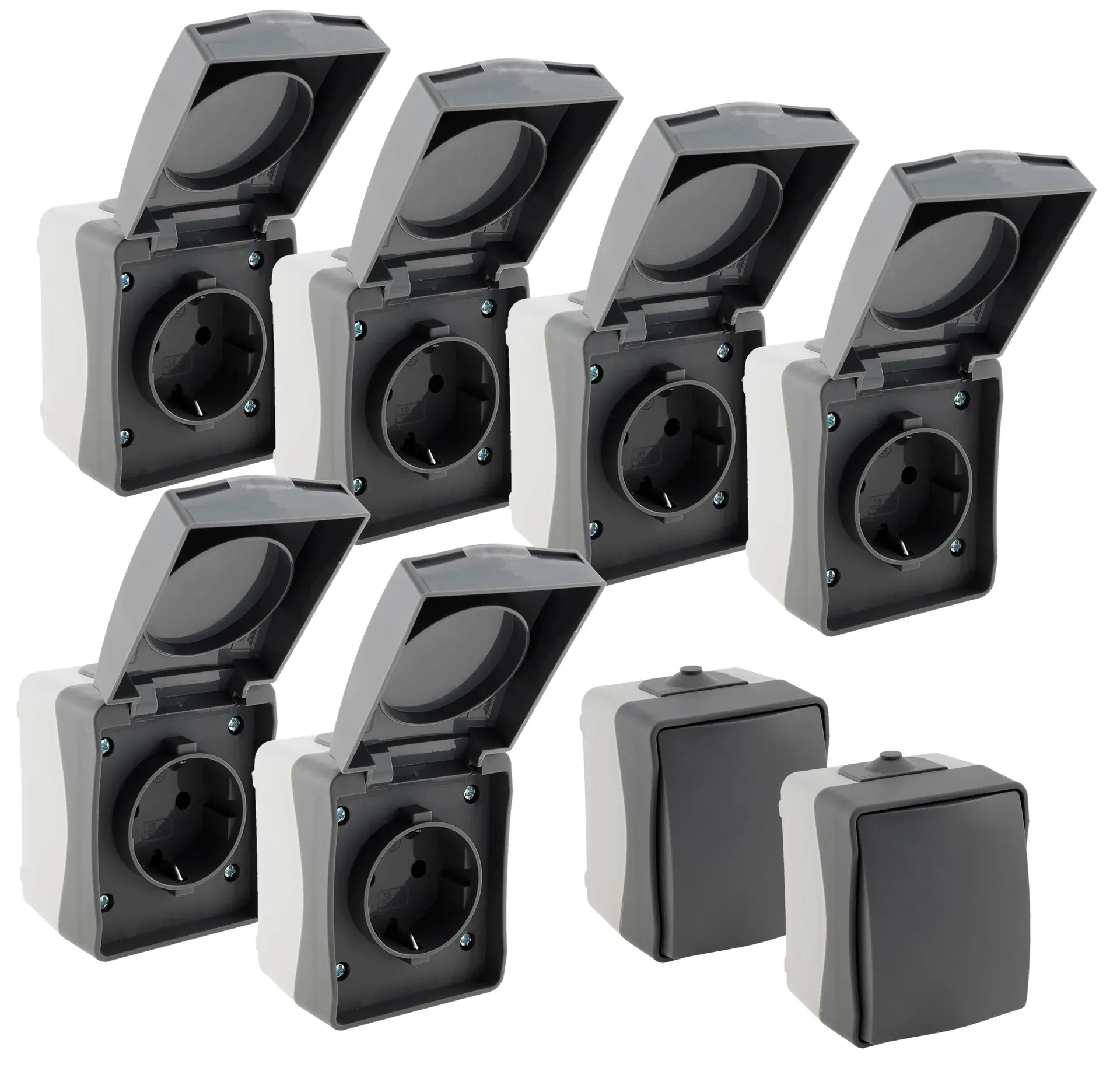 NUQUI Feuchtraum Starter-Kit 8-teilig, IP54, Aufputz, 250V~/ 16A NUQUI Feuchtraum Starter-Kit 8-teilig, IP54, Aufputz, 250V~/ 16A