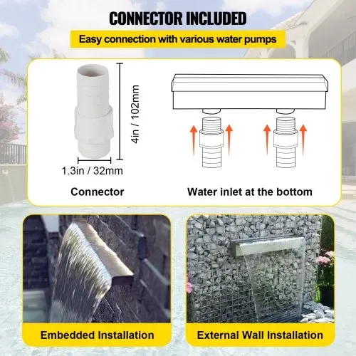 VEVOR Schwalldusche Poolfontäne 59,1"x4,5"x3,1" Poolbrunnen 1,3" Wasserfontäne 0,87" Dekoration Gartenteich – Bild 4