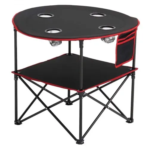 VEVOR Klapptisch Buffettisch tragbarer Allzwecktisch 72 x 72 cm, wasserfester Tisch aus 600D-Oxford-Gewebe mit Tragetasche & 4 Getränkehaltern, Gartentisch Campingtisch für Partys Picknick Schwarz – Bild 9